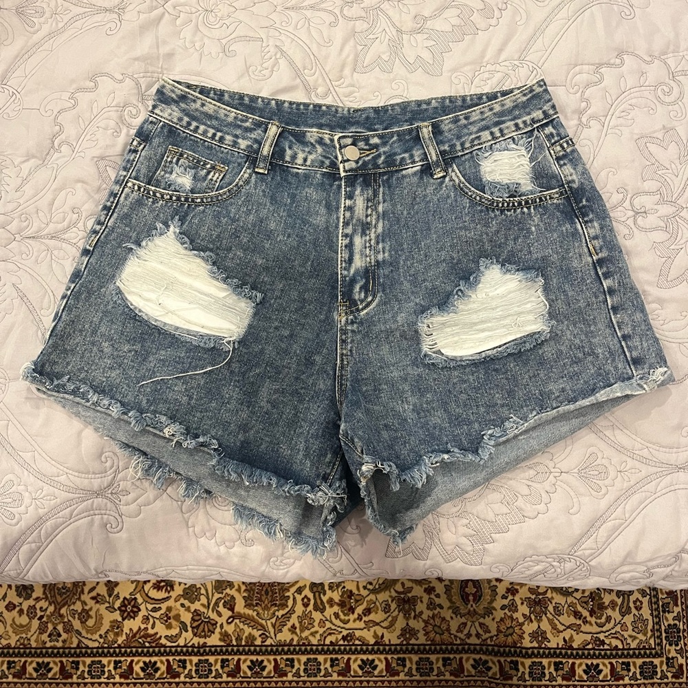SHEIN Blue Distressed Jean Shorts